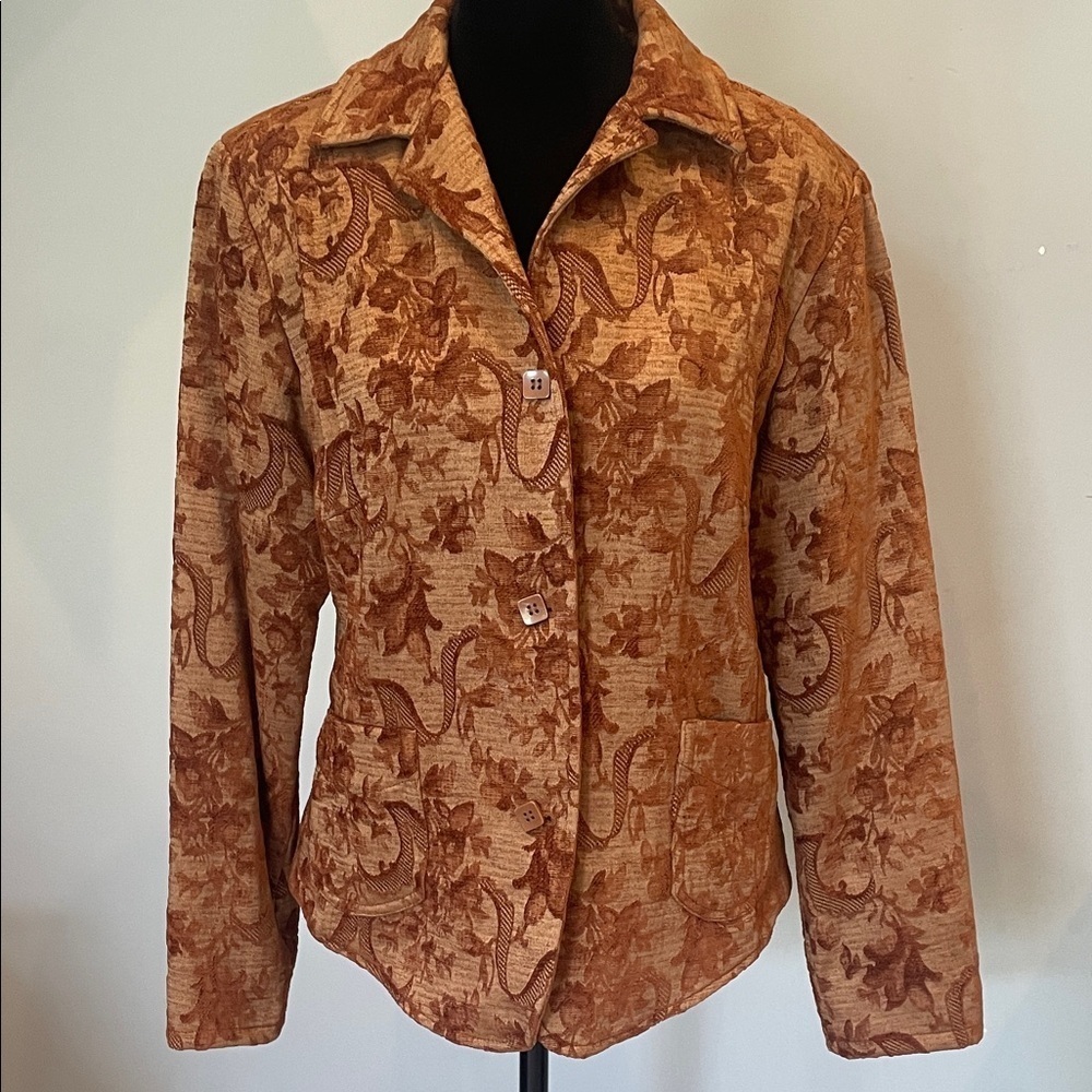 Brown floral pattern Women's Jacket -blazer warm tones- fitted look